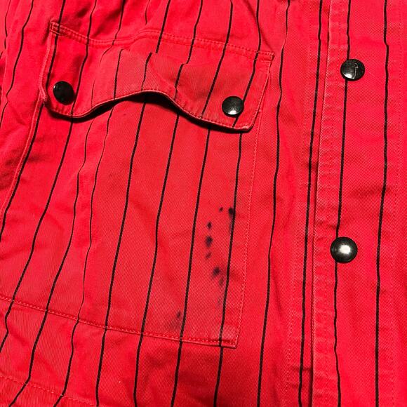 Supreme Twill Pinstripe Jacket Mens Medium Red Hooded Parka *** - Picture 3 of 9